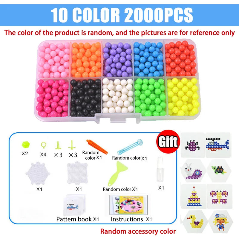 Handmade Magic Water Fuse Beads Creative Beads DIY Art Crafts Toys Magic Water Sticky Beads Sensory Toys Set with Accessories ALPENZO