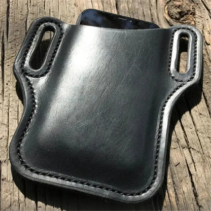 Outdoor storage Retro Horse Leather Phone Waist Bag Wearing Belt Men's Hanging Waist Bag Camping Sports Work Phone Bag