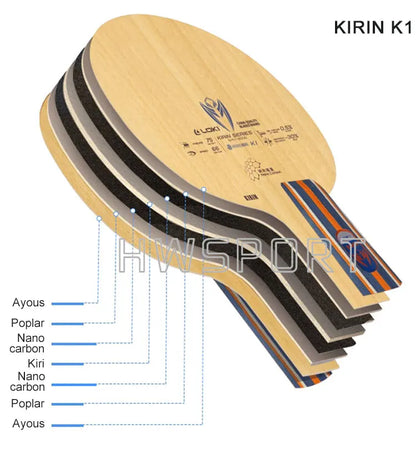 LOKI Kirin K1 K2 K3 Table Tennis Blade Offensive Entry Ping Pong Blade 5+2 Layers Base Board FL Grip