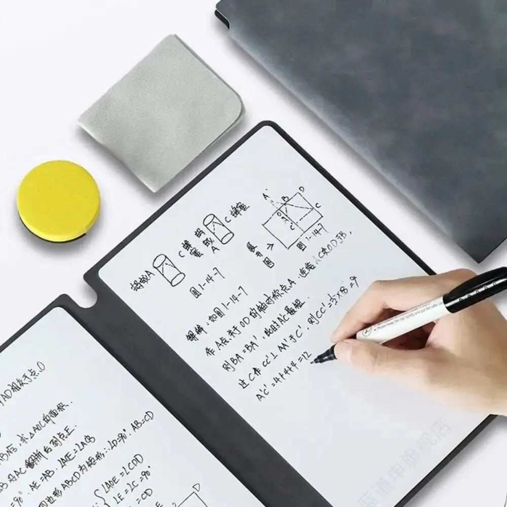 1 Pcs Reusable Whiteboard Notebook Set With Whiteboard Pen Erasing Cloth Leather Memo Pad Weekly Planner Portable Stylish Office ALPENZO
