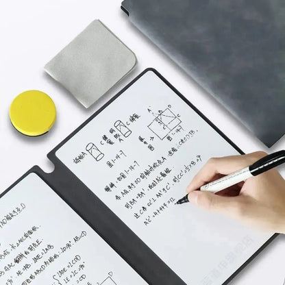 1 Pcs Reusable Whiteboard Notebook Set With Whiteboard Pen Erasing Cloth Leather Memo Pad Weekly Planner Portable Stylish Office ALPENZO