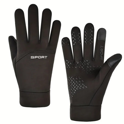 Men Winter Waterproof Cycling Gloves Outdoor Sports Ski Running Motorcycle Touch Screen Fleece Gloves Non-Slip Warm Full Fingers