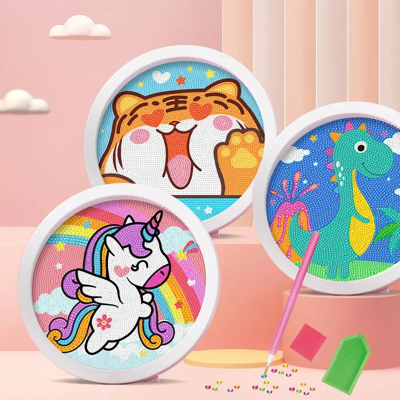 Round frame unicorn diamond painting kitten children's handmade dinosaur creative diamond stickers tiger diy point diamond paint ALPENZO