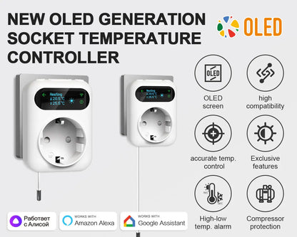 Tuya WIFI Digital Thermostat Socket 16A Outlet Plug Remote Temperature Controller Timer Switch Cooling Heating 3M NTC Sensor - ALPENZO