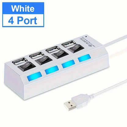 USB 2.0 Hub Multi Port USB Splitter High Speed Hub Use Power Adapter 4/7 Ports Multiple Expander Led Switch Lamp Hub For Laptop - ALPENZO