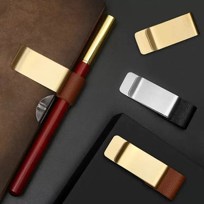 Vintage Brass Notebook Metal Pen Clips PU Leather Pen Holder Loose Leaf Dairy Memo Clip Bookmarks Journal Planner Pencil Holder ALPENZO