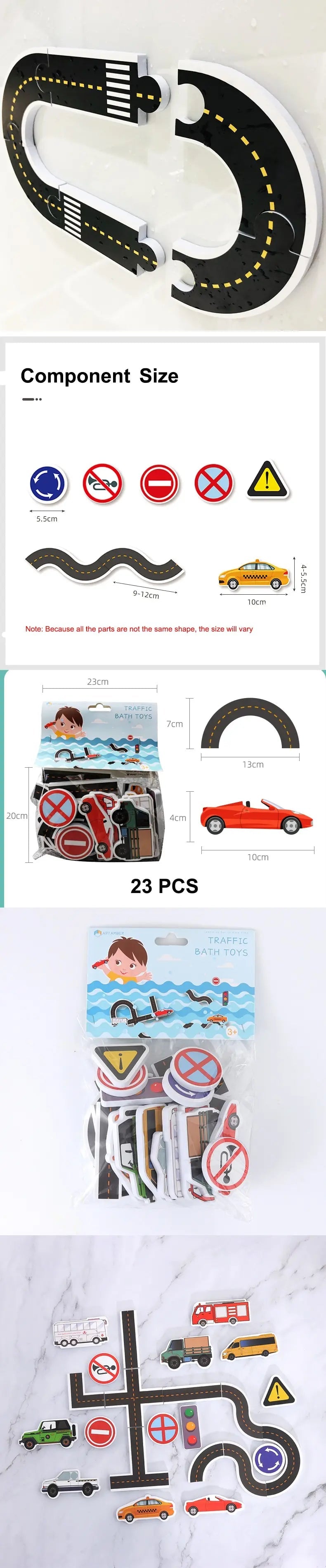 23 Pieces Bath Water Toy Sticky Wall City Traffic Car Road Rail Puzzle Vinyl 0-3Y 3-6Y 6-12Y 12+y 14+Y Bath Features ALPENZO