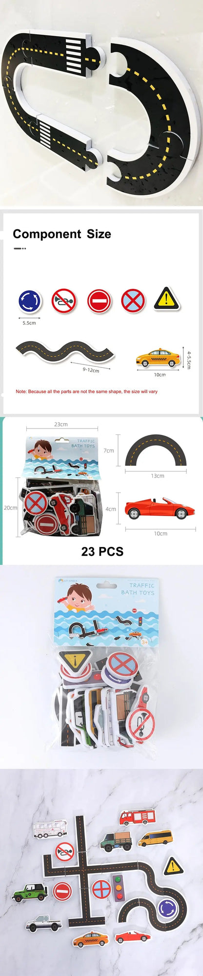 23 Pieces Bath Water Toy Sticky Wall City Traffic Car Road Rail Puzzle Vinyl 0-3Y 3-6Y 6-12Y 12+y 14+Y Bath Features ALPENZO