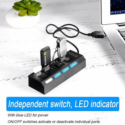 USB 2.0 Hub Multi Port USB Splitter High Speed Hub Use Power Adapter 4/7 Ports Multiple Expander Led Switch Lamp Hub For Laptop - ALPENZO