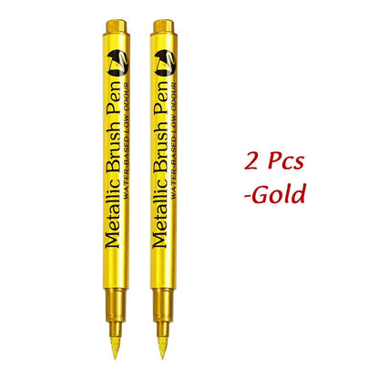 1/2Pcs Brush Metallic Marker Pens Gold Silver Permanent Art Markers Crafts Scrapbooking Painting Stationery School Supplies ALPENZO