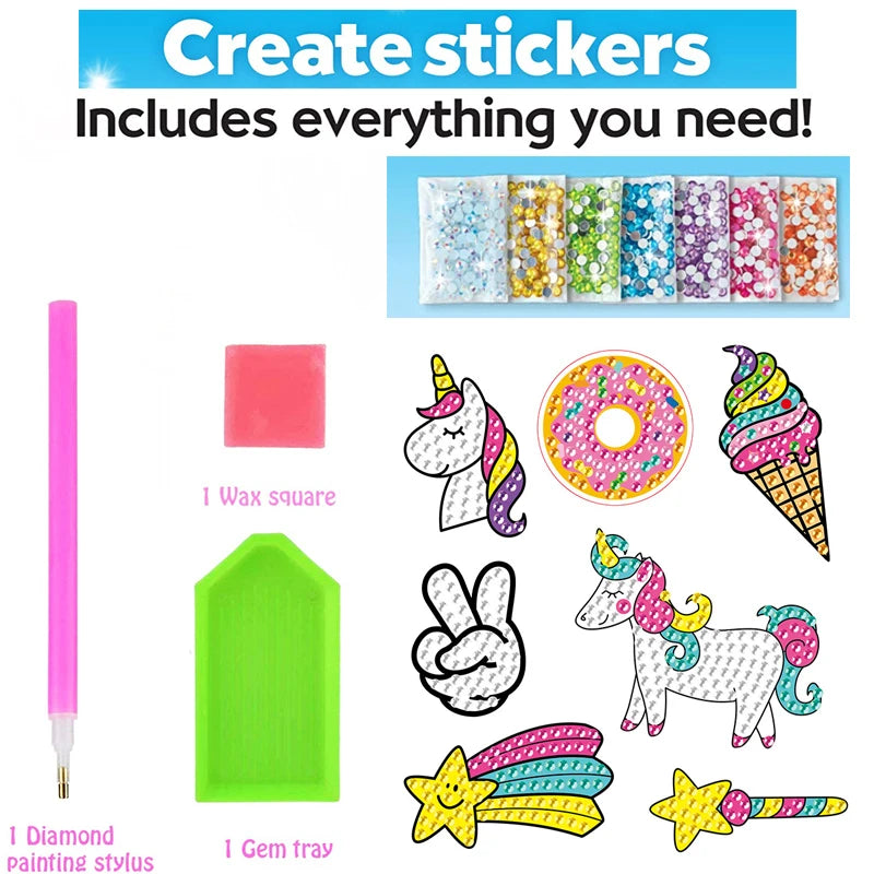 12 Create Big Gem Diamond Painting Sticker Kit Art Craft Girls Boys Unicorn Animal Sealife Magical Mosaic Dot Sticky Toys Gifts ALPENZO