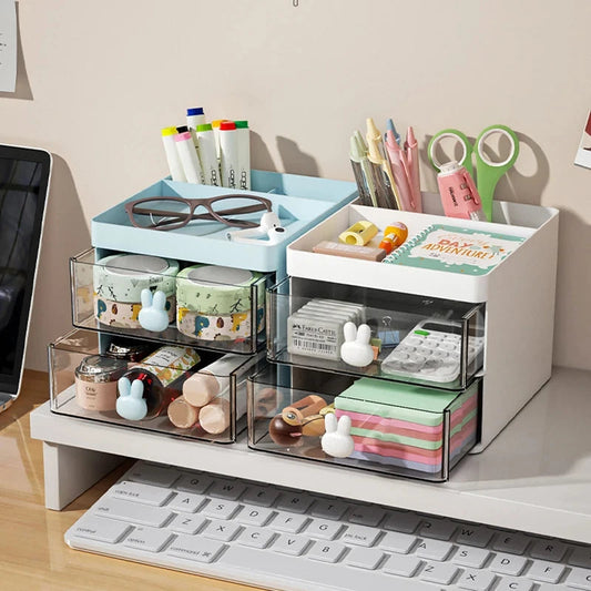 Small Desk Organizer With Drawer, Office Desktop Storage Box, Makeup Organizer, Business Card/Pen/Pencil/Mobile Phone/Stationery ALPENZO