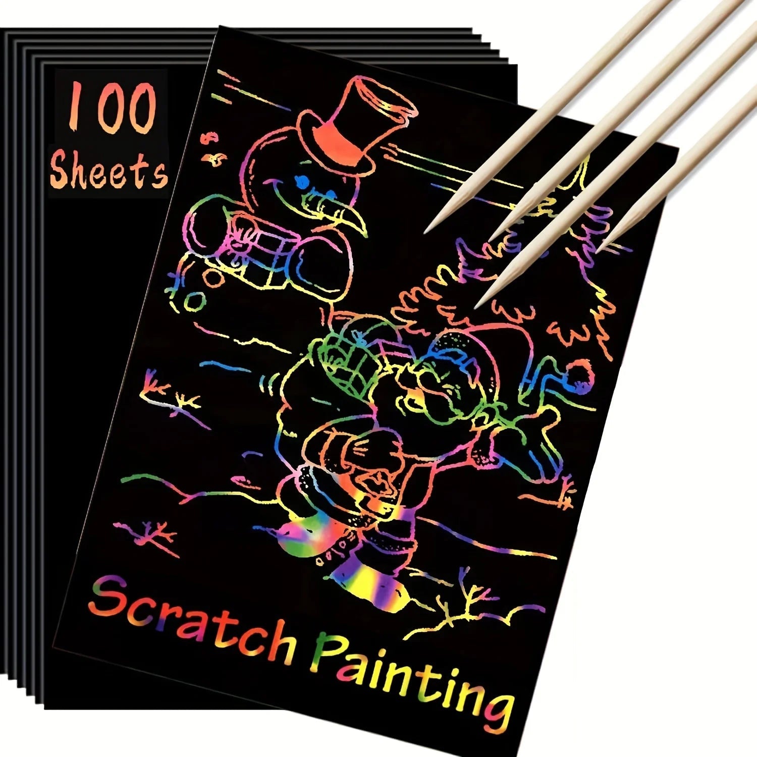 Scratch Paper Art - 100pcs Magic Scratch Off Craft Kit, Rainbow Scratch Magic Drawing Set Paper Pad Board Supply For Children ALPENZO