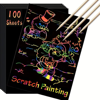 Scratch Paper Art - 100pcs Magic Scratch Off Craft Kit, Rainbow Scratch Magic Drawing Set Paper Pad Board Supply For Children ALPENZO