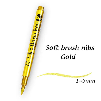 1/2Pcs Brush Metallic Marker Pens Gold Silver Permanent Art Markers Crafts Scrapbooking Painting Stationery School Supplies ALPENZO