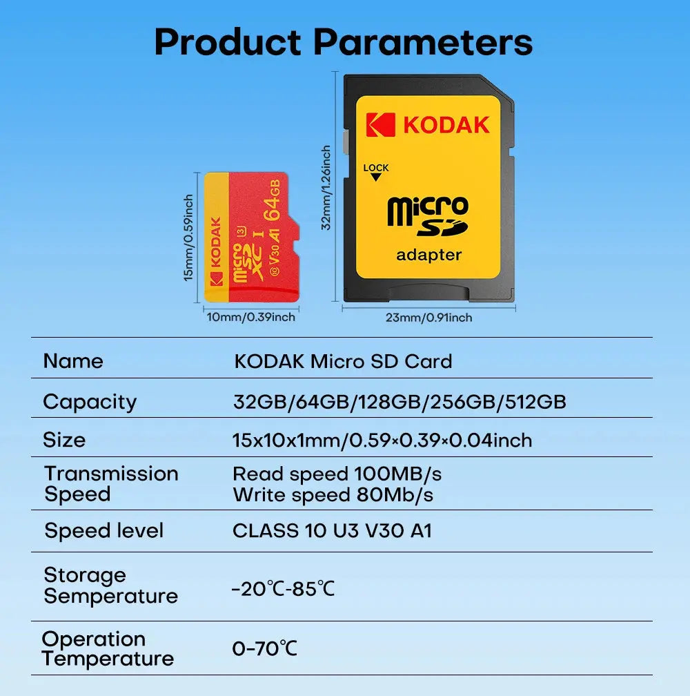 KODAK MicroSD Card Memory Card 32GB 64GB Special For Driving Recorder 128GB 4K High Speed Flash Memory TF Flash Cards for Camera - ALPENZO