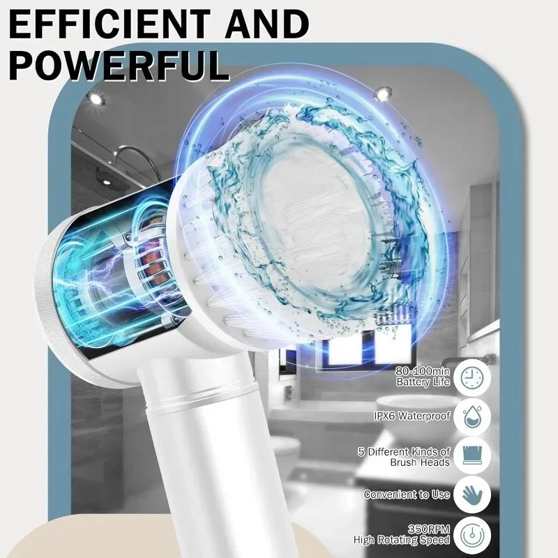 Electric Spin Scrubber,Bathroom Cleaning Brush Power Scrubber with 5 Replaceable Brush Heads, Electric Cleaning Brush ALPENZO