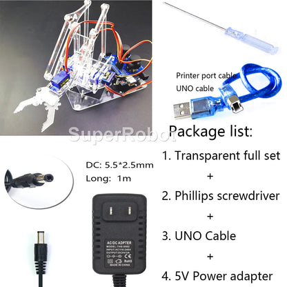 SG90 MG90S 4 Dof Unassembly Acrylic Mechanical Robot Manipulator Claw Kit For Arduino Robot Arm STEAM Kit Programming Robot Arm ALPENZO