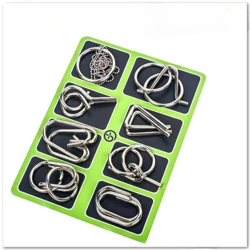 8Pcs/Set Metal Montessori Puzzle Wire IQ Mind Brain Teaser Puzzles Children Adults Interactive Game Reliever Educational Toys ALPENZO