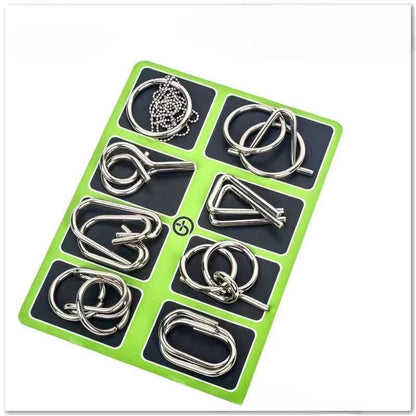 8Pcs/Set Metal Montessori Puzzle Wire IQ Mind Brain Teaser Puzzles Children Adults Interactive Game Reliever Educational Toys ALPENZO
