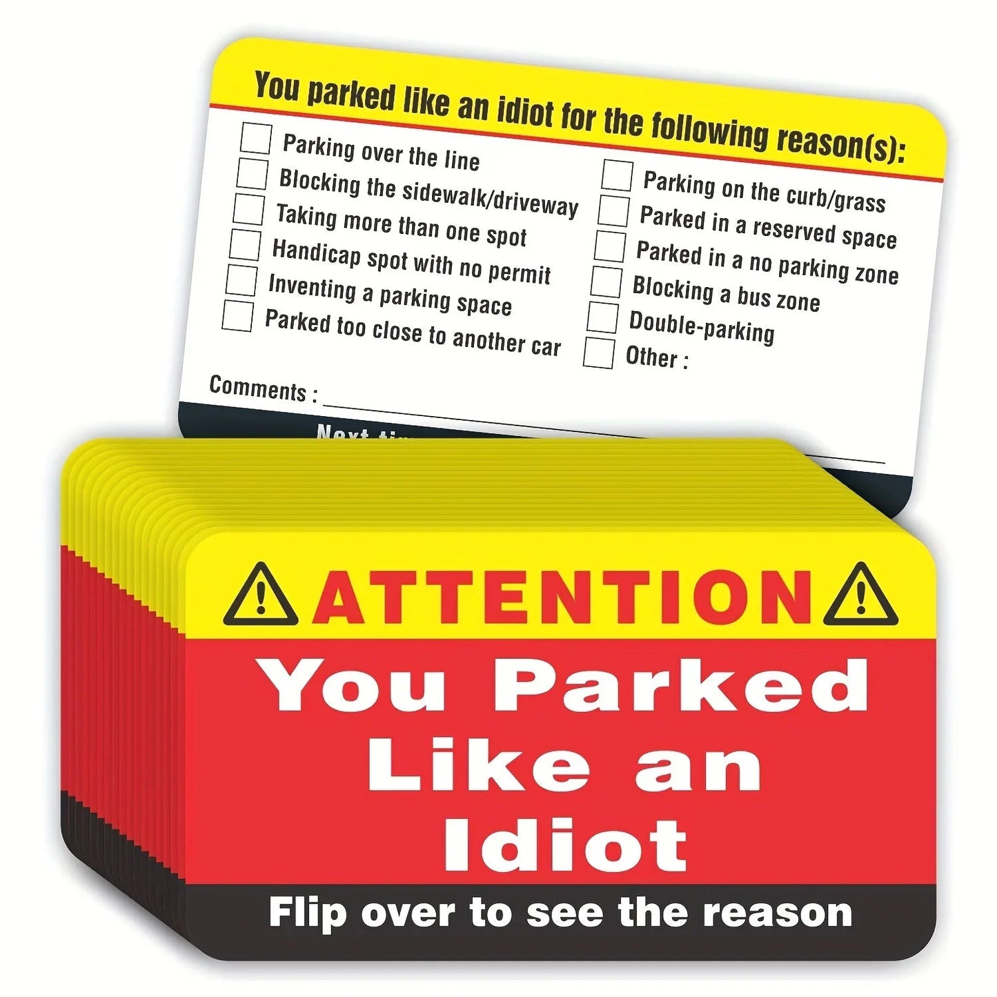 You Park Like an Idiot Business Cards (Pack of 50) Bad Parking Cards Multiple Reason Violation Adult Sock Stuffer ALPENZO