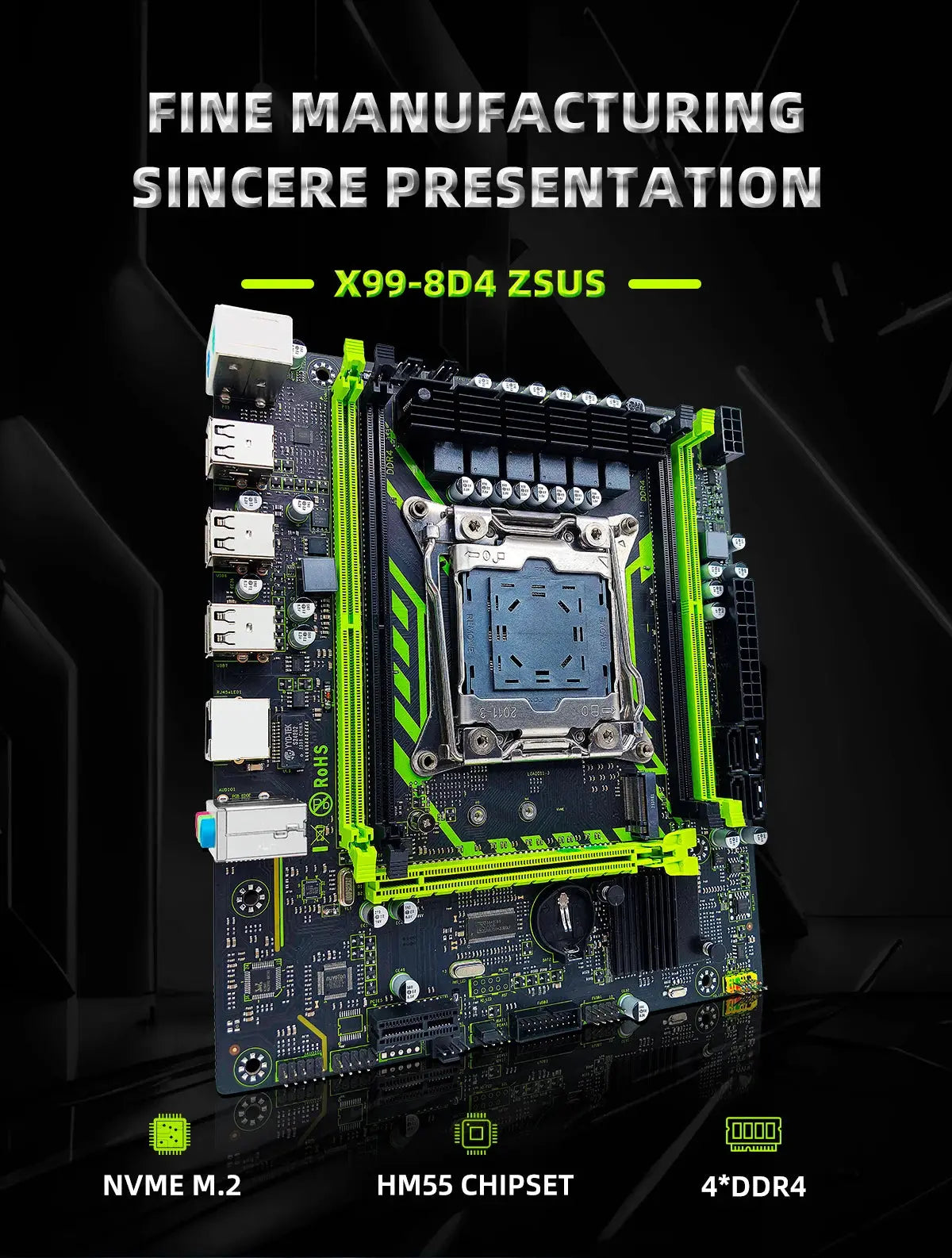 ZSUS X99-8D4 Motherboard Set Kit With LGA2011-3 Xeon E5 2650 V4 CPU DDR4 16GB (1*16GB) 2133MHZ RAM Memory NVME M.2 SATA - ALPENZO