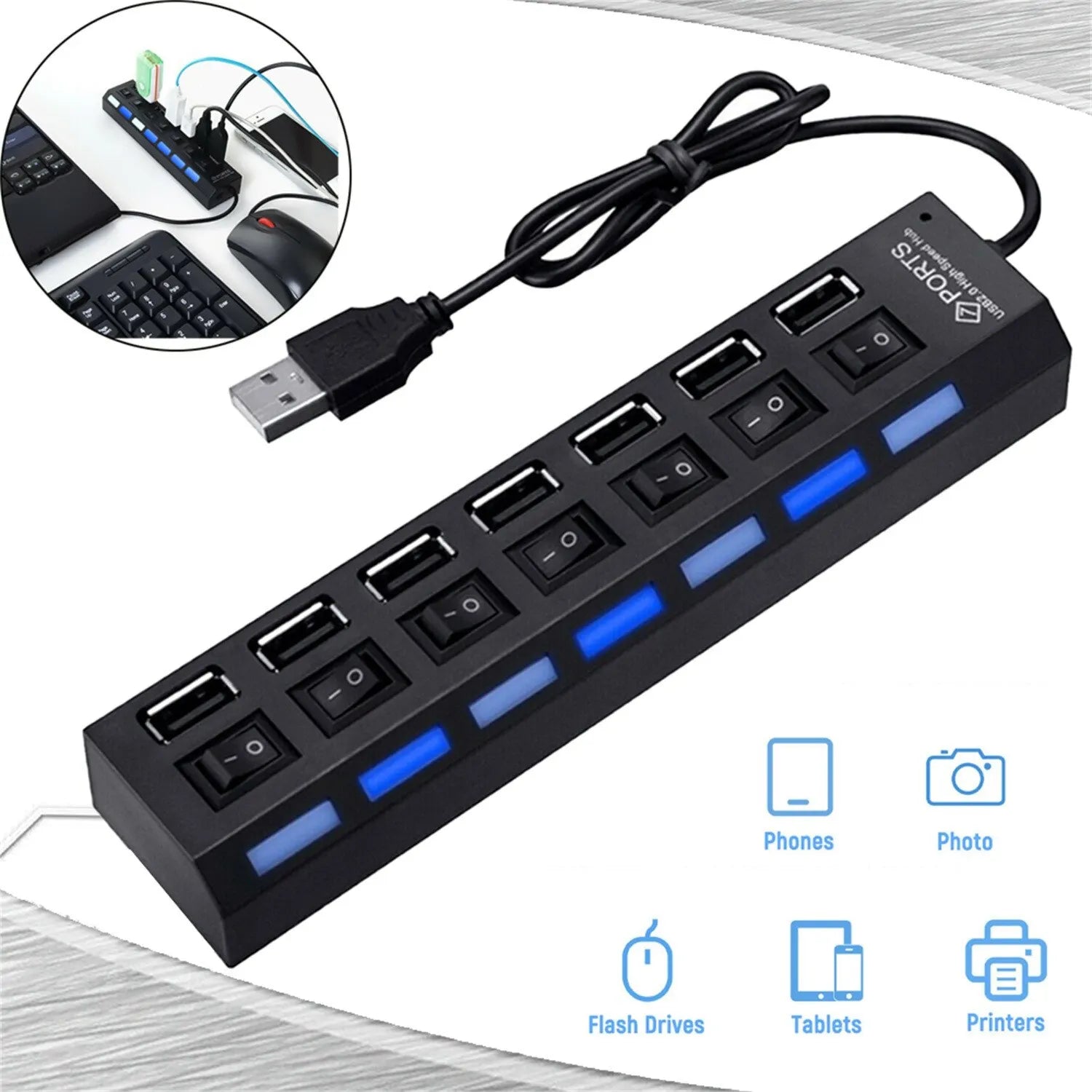 USB Hub Hub USB Adapter Multi Ports Use Power Adapter Extensor USB 2.0 PC Computer Accessories Switch USB For Laptop - ALPENZO