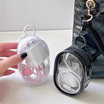 2pcs Multifunctional Clear Data Cable Storage Box Outdoor Travel Headset Storage Bag Data Cable Round Storage Bag