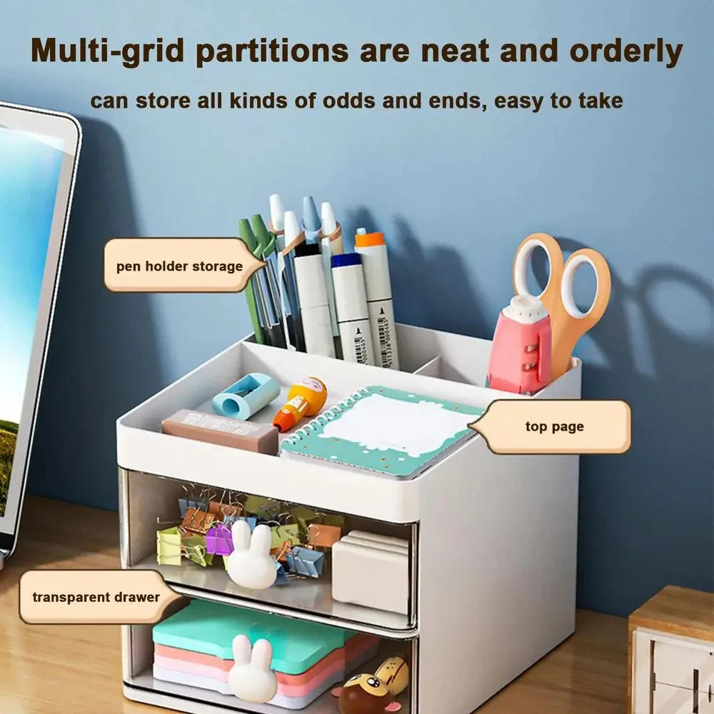 Small Desk Organizer With Drawer, Office Desktop Storage Box, Makeup Organizer, Business Card/Pen/Pencil/Mobile Phone/Stationery ALPENZO