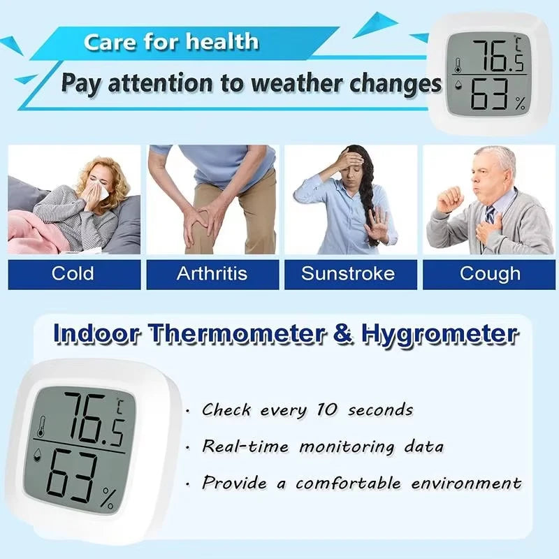 Humidity sensor, indoor thermometer, hygrometer, temperature and humidity monitor, with LCD display screen, displaying Celsius t - ALPENZO