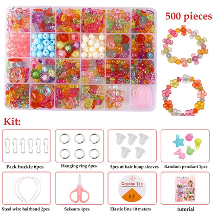 500pcs DIY Handmade Beaded Children's Toy Creative Loose Spacer Beads Crafts Making Bracelet Necklace Jewelry Kit Girl Toy Gift ALPENZO