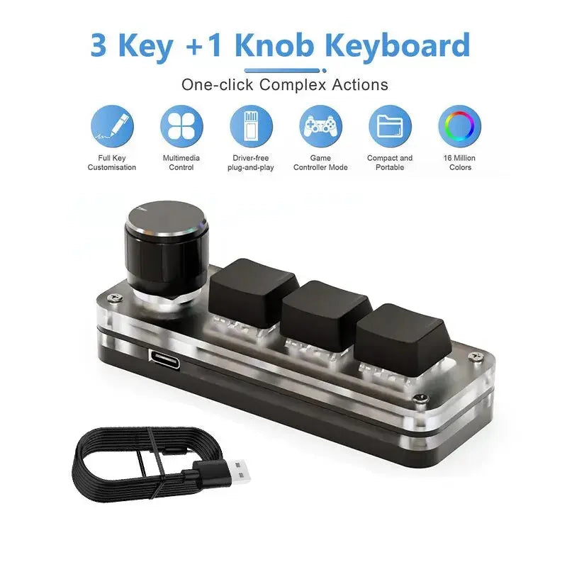 Macropad Macro Mechanical Keyboard RGB Mini Gaming Custom Programming Knob Keypads Red Switch 3 Keys For Photoshop - ALPENZO