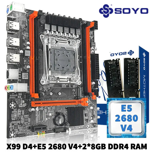 SOYO X99 Motherboard Set Kit With Intel LGA2011-3 Xeon E5 2680 V4 and DDR4 16GB (2*8GB) 2133MHz Dual Channel RAM M.2 NVME - ALPENZO