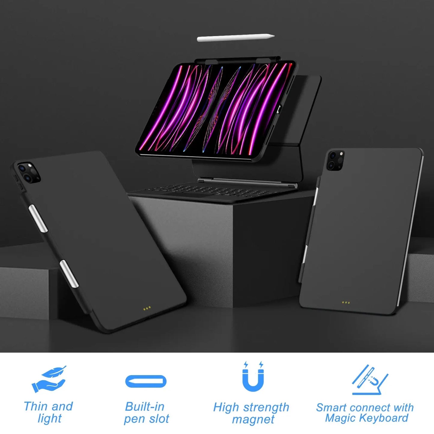 Magnetic Case for iPad Pro 11 2024 Air 4 5 iPad Pro 13 M4 12.9 6th 5th 4th 3rd Gen Magic Keyboard Compatible Case Pencil Holder - ALPENZO