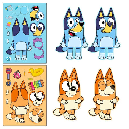 6/12/18Pcs Bluey Anime Cartoon Dog Puzzle Stickers Cute Children DIY Color Puzzle Education Stickers Kids Funny Toys Gift ALPENZO