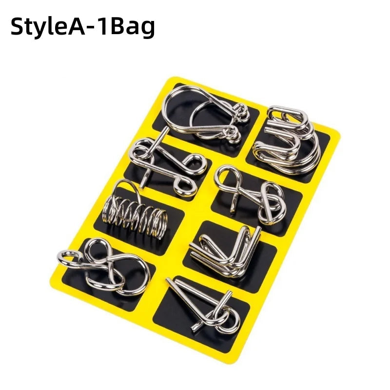 8Pcs/Set Metal Montessori Puzzle Wire IQ Mind Brain Teaser Puzzles Children Adults Interactive Game Reliever Educational Toys ALPENZO
