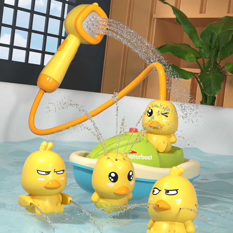 Cute Duck Bathtub Boat Toy with 3 Emotional Ducks Automatic Water Spray Toys for Toddlers, Sensory Interactive Baby Shower Gift ALPENZO