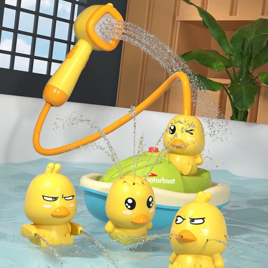 Cute Duck Bathtub Boat Toy with 3 Emotional Ducks Automatic Water Spray Toys for Toddlers, Sensory Interactive Baby Shower Gift ALPENZO