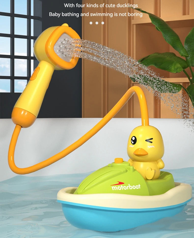 Cute Duck Bathtub Boat Toy with 3 Emotional Ducks Automatic Water Spray Toys for Toddlers, Sensory Interactive Baby Shower Gift ALPENZO
