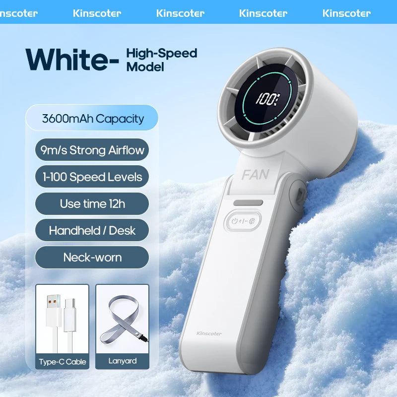 KINSCOTER Outdoor Foldable Portable Handheld Fan Mini Cooling Rechargeable 3600mAh 100-level Free Control High Speed Turbo Fan ALPENZO
