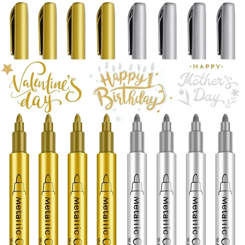 1/2Pcs Brush Metallic Marker Pens Gold Silver Permanent Art Markers Crafts Scrapbooking Painting Stationery School Supplies ALPENZO