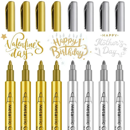 1/2Pcs Brush Metallic Marker Pens Gold Silver Permanent Art Markers Crafts Scrapbooking Painting Stationery School Supplies ALPENZO