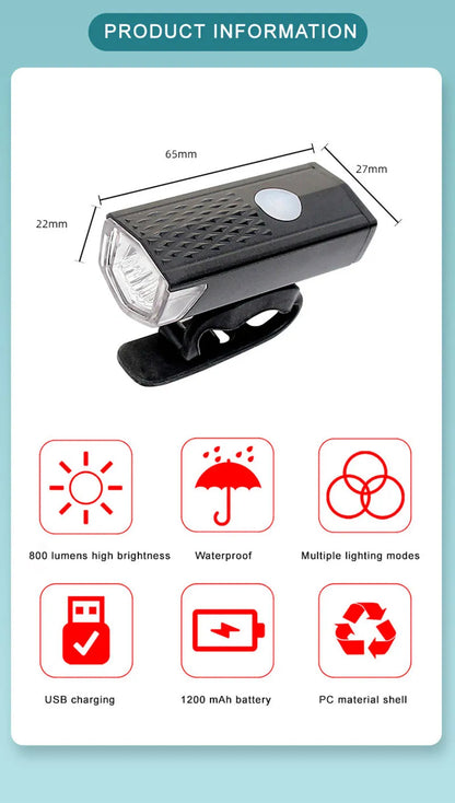 USB Rechargeable Bike Lights Set Bicycle Front Light Rear Lamp Easy to Install 3 Modes Headlight Taillight Cycling Accessories