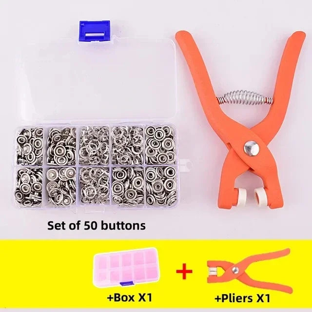 Snap Button Kit With Hand Pressure Pliers 50pcs Snaps , Metal Snaps For Sewing, Sewing Snaps For DIY Crafts Clothes Hats - ALPENZO