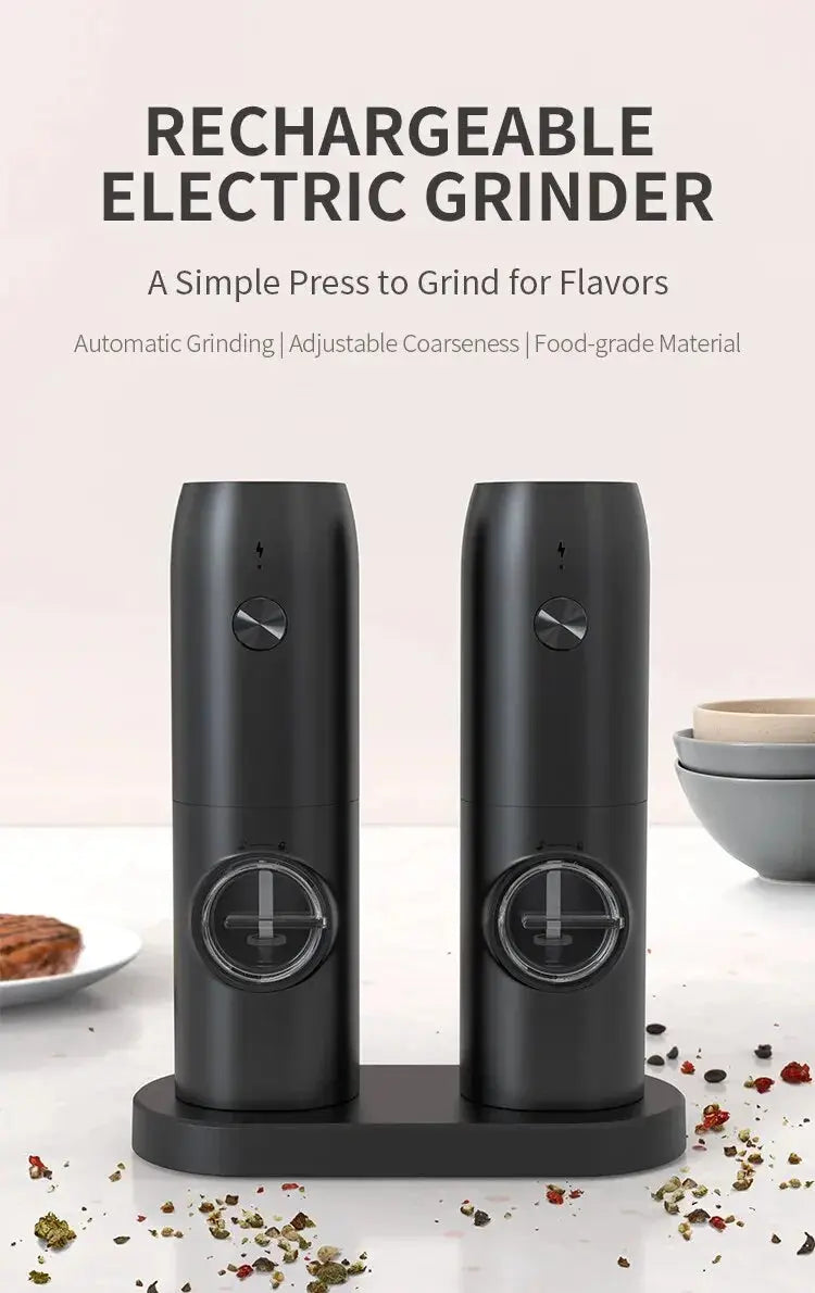 Rechargeable USB Electric Automatic Salt and Pepper Grinder Set Gravity Spice Mill Adjustable Spices Grinder Kitchen Tools - ALPENZO