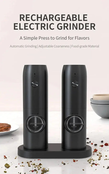 Rechargeable USB Electric Automatic Salt and Pepper Grinder Set Gravity Spice Mill Adjustable Spices Grinder Kitchen Tools - ALPENZO