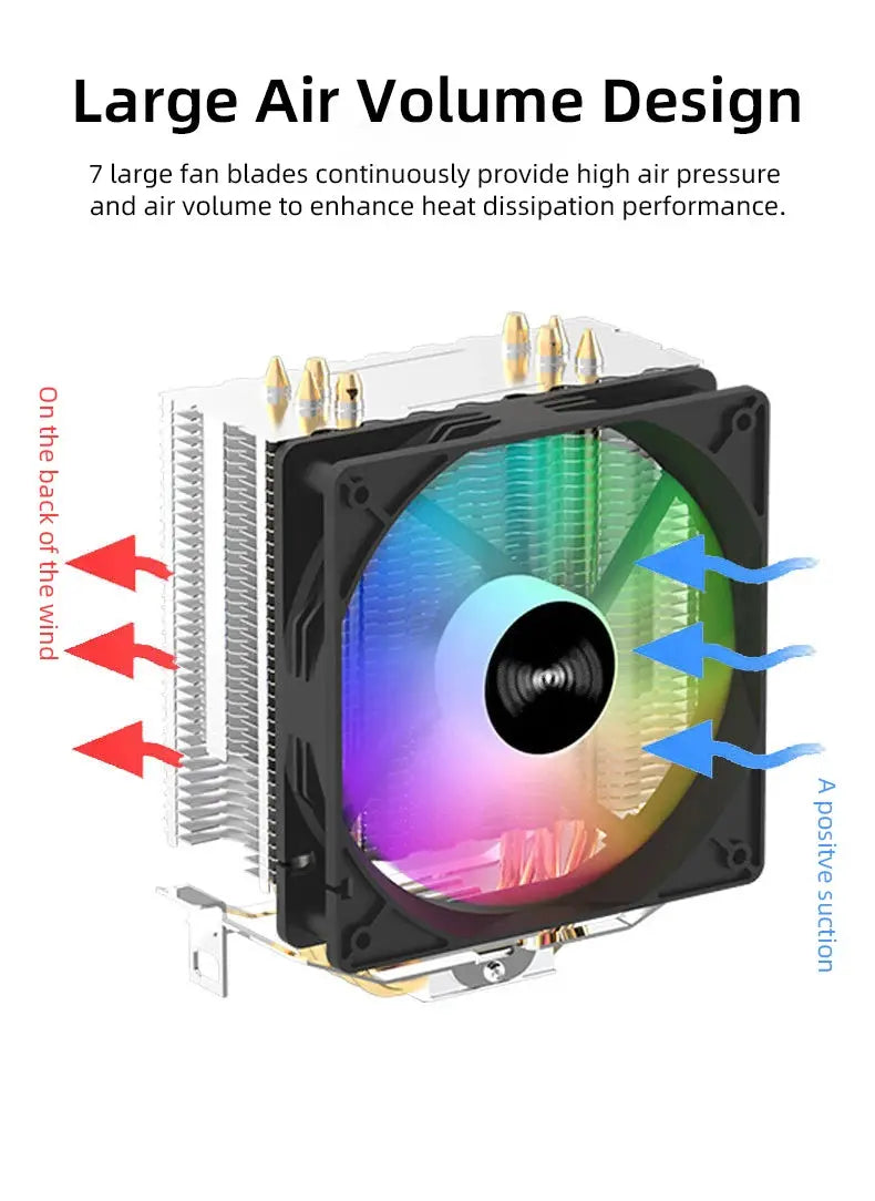 TEUCER CPU Cooler 4 Heat Pipes PC Radiator Cooling 3PIN PWM Silent Rgb Fan For Intel 1700 1150 1155 1156 1366 AM2/AM3/AM4 AMD - ALPENZO