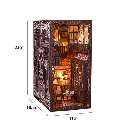 DIY Book Nook Kit Bookend Kit Wooden Doll House Bookshelf Insert Decor With Warm Light 3D Puzzle Assembly Building Model Gifts ALPENZO