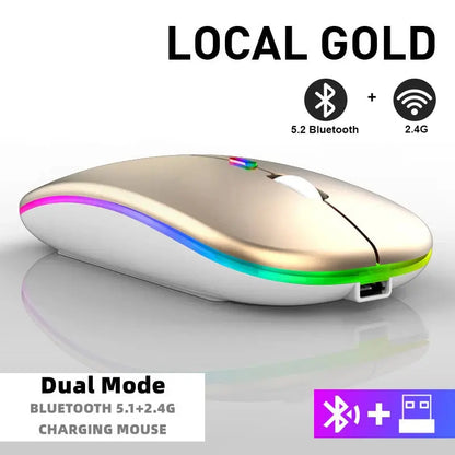 Tablet Phone Computer Bluetooth Wireless Mouse Rechargeable RGB Backlight Mice for iPad PC Laptop Tablet Phone 2.4GHz USB Mouse - ALPENZO