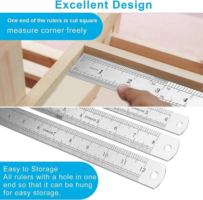 Stainless Steel Double Side Straight Ruler Centimeter Inches Scale Metric Ruler Precision Measuring Tool School Office Supplies ALPENZO